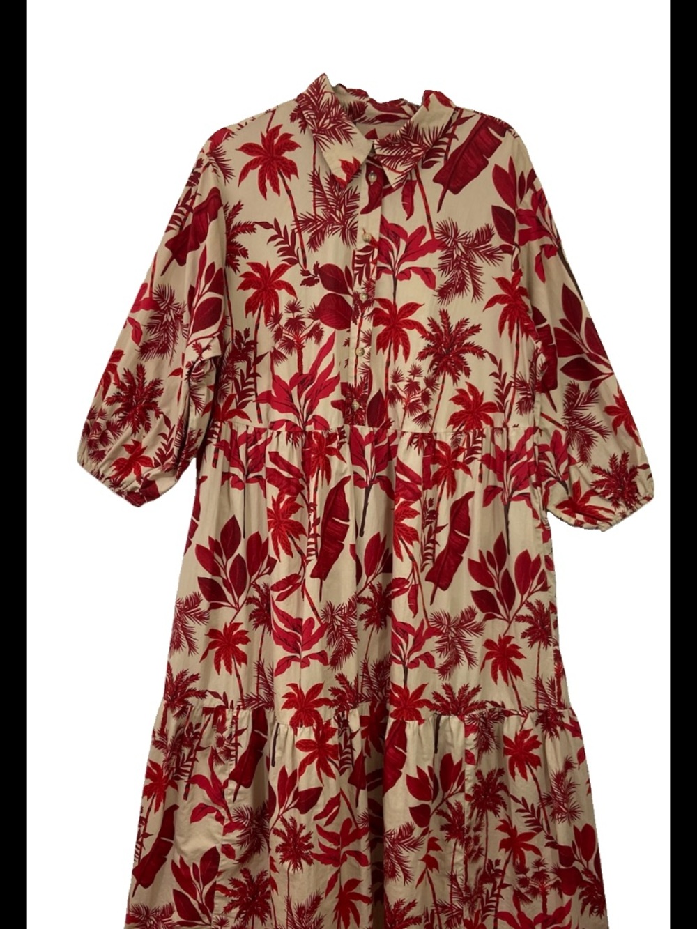 Plus 1X Maeve x Anthropologie The Bettina tiered shirt dress in Red floral - Picture 3 of 11